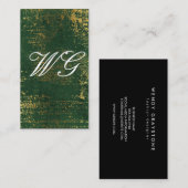 Elegant Monogram Schrift Goud Grunge Groen Textuur Visitekaartje (Voorkant / Achterkant)