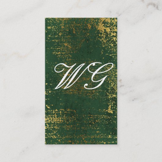 Elegant Monogram Schrift Goud Grunge Groen Textuur Visitekaartje (Voorkant)