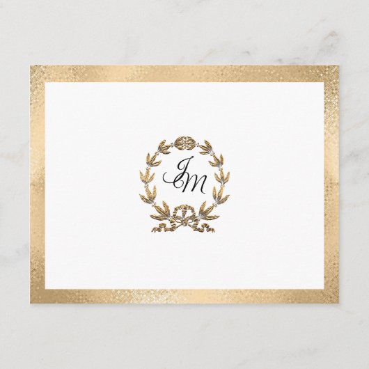 Elegant Monogram Schrift Gouden Trouwdetails Informatiekaartje (Achterkant)