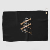 Elegant Monogram Schrift Zwart Goud Wit Golfhanddoek (Horizontaal)