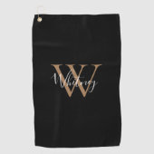 Elegant Monogram Schrift Zwart Goud Wit Golfhanddoek (Voorkant)