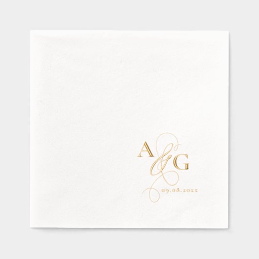 Elegant Monogram Script Ampersand Wedding Gold Folie Servetten (Voorkant)