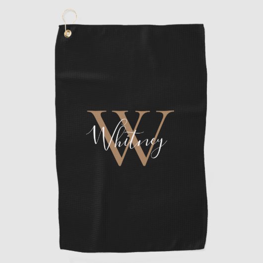 Elegant Monogram Script Black Gold White Golfhanddoek (Voorkant)