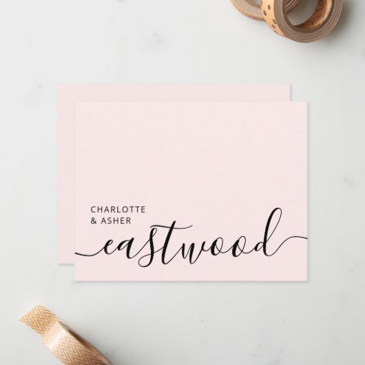Elegant Monogram Script Blush Pink Notitiekaartje (Voorkant / Achterkant in situ)