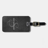 Elegant Monogram Script Blush Roze Schattige Leer Bagagelabel (Voorkant horizontaal)