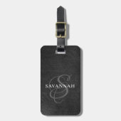 Elegant Monogram Script Blush Roze Schattige Leer Bagagelabel (Voorkant verticaal)