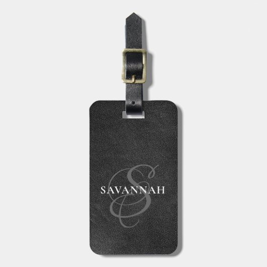 Elegant Monogram Script Blush Roze Schattige Leer Bagagelabel (Voorkant verticaal)