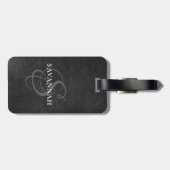 Elegant Monogram Script Blush Roze Schattige Leer Bagagelabel (Achterkant horizontaal)