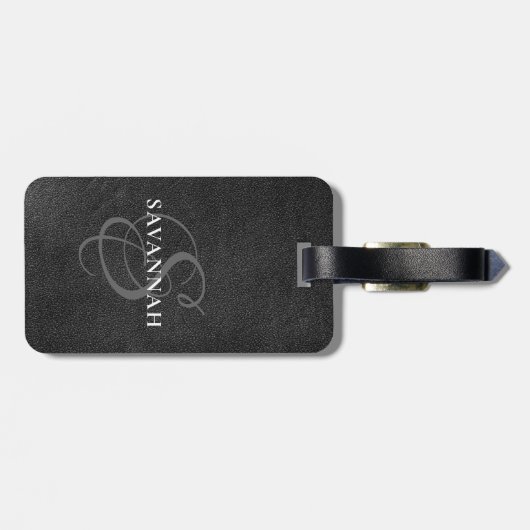 Elegant Monogram Script Blush Roze Schattige Leer Bagagelabel (Achterkant horizontaal)