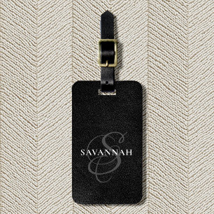 Elegant Monogram Script Blush Roze Schattige Leer Bagagelabel