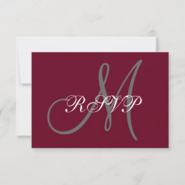 Elegant Monogram Script Bourgondië Grijs Bruiloft  RSVP Kaartje