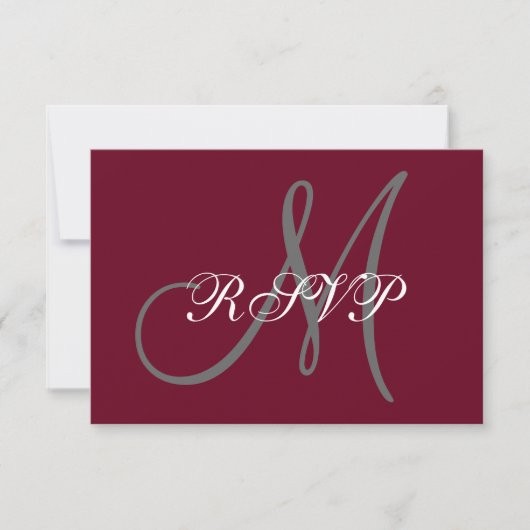 Elegant Monogram Script Bourgondië Grijs Bruiloft  RSVP Kaartje (Voorkant)