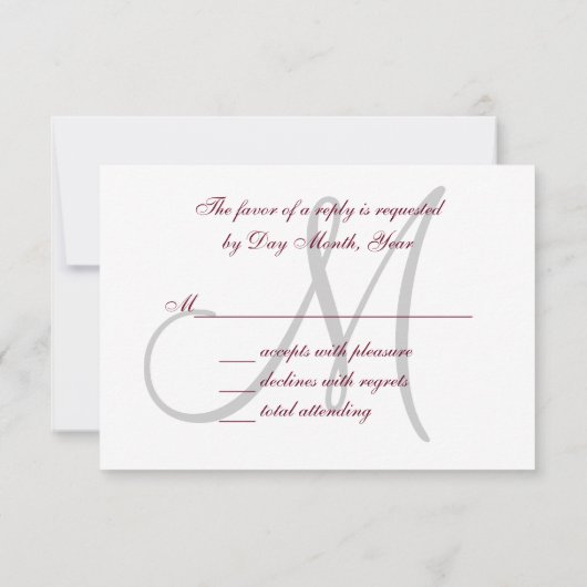 Elegant Monogram Script Bourgondië Grijs Bruiloft  RSVP Kaartje (Achterkant)