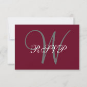 Elegant Monogram Script Bourgondië Grijs Bruiloft  RSVP Kaartje (Voorkant)
