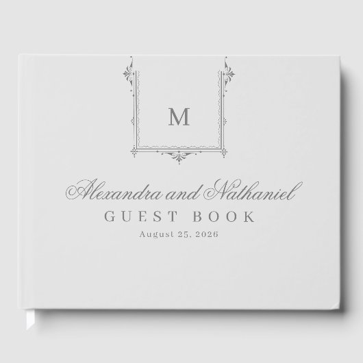 Elegant Monogram Script Bruiloft Gastenboek (Voorkant)