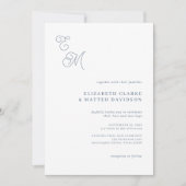 Elegant Monogram Script Dusty Blue Wedding Kaart (Voorkant)