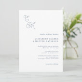 Elegant Monogram Script Dusty Blue Wedding Kaart (Staand voorkant)