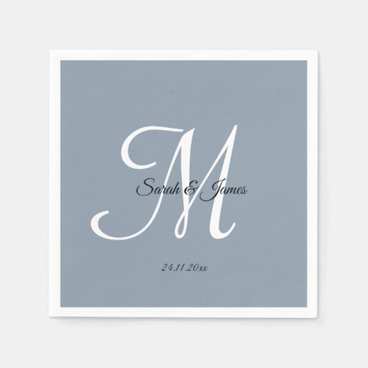 Elegant Monogram Script Dusty Blue Wedding Party Servet (Voorkant)