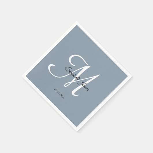 Elegant Monogram Script Dusty Blue Wedding Party Servet (Hoek)