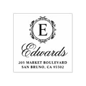 Elegant Monogram Script Familienaam Retouradres Rubberstempel (Afrduk)