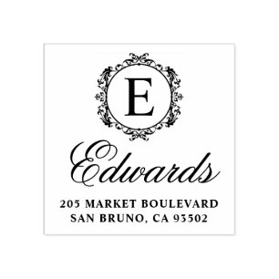 Elegant Monogram Script Familienaam Retouradres Rubberstempel