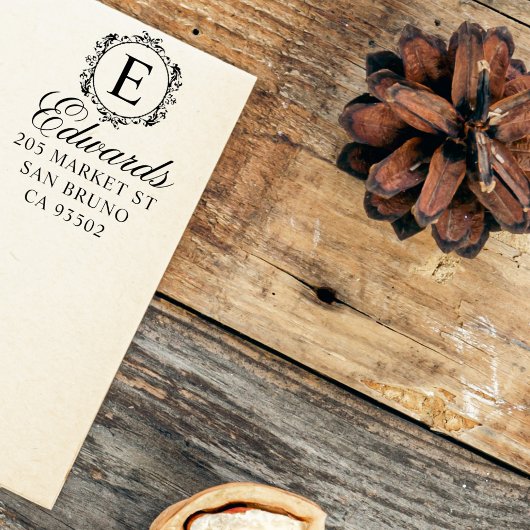 Elegant Monogram Script Familienaam Retouradres Zelfinktende Stempel