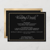 Elegant Monogram Script Gold Black Weddenschap Det Informatiekaartje (Voorkant / Achterkant)