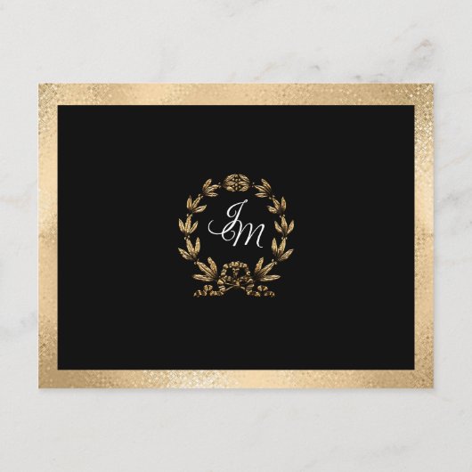 Elegant Monogram Script Gold Black Weddenschap Det Informatiekaartje (Achterkant)