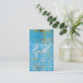 Elegant Monogram Script Gold Grunge Blue Texture Visitekaartje (Staand voorkant)