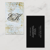 Elegant Monogram Script Gold Grunge Blue Texture Visitekaartje (Voorkant / Achterkant)