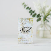 Elegant Monogram Script Gold Grunge Blue Texture Visitekaartje (Staand voorkant)