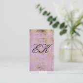 Elegant Monogram Script Gold Grunge roze tegels Visitekaartje (Staand voorkant)
