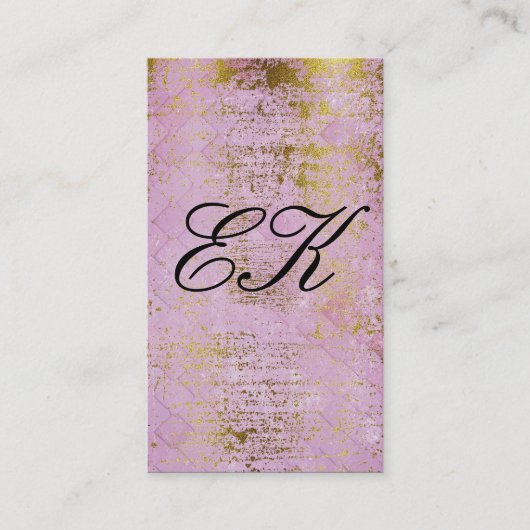 Elegant Monogram Script Gold Grunge roze tegels Visitekaartje (Voorkant)