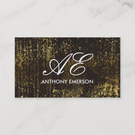 Elegant Monogram Script Gold Grunge Visitekaartje (Voorkant)