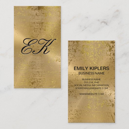 Elegant Monogram Script Gouden Metallic Spikkels Visitekaartje (Voorkant / Achterkant)
