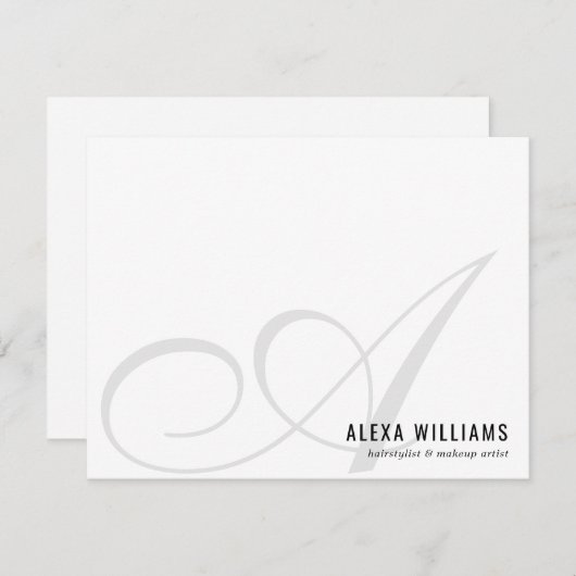 Elegant Monogram Script Initiaal Eenvoudig Bedrijf Notitiekaartje (Voorkant / Achterkant)