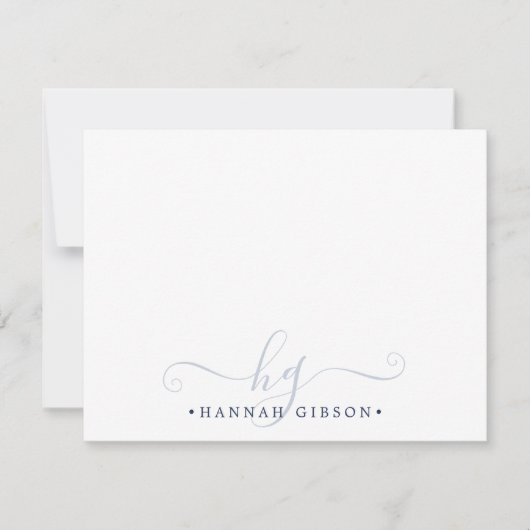 Elegant Monogram Script Initialen Navy Blue Notitiekaartje (Voorkant)