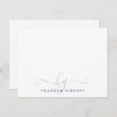 Elegant Monogram Script Initialen Navy Blue Notitiekaartje (Voorkant / Achterkant)