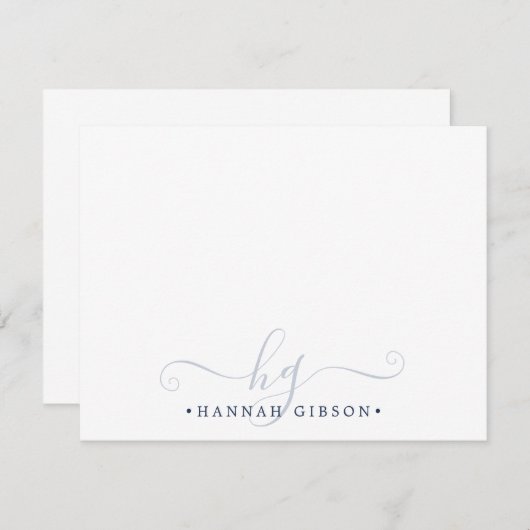 Elegant Monogram Script Initialen Navy Blue Notitiekaartje (Voorkant / Achterkant)