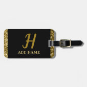 Elegant Monogram Script Modern Black Gold Voeg naa Bagagelabel (Voorkant horizontaal)