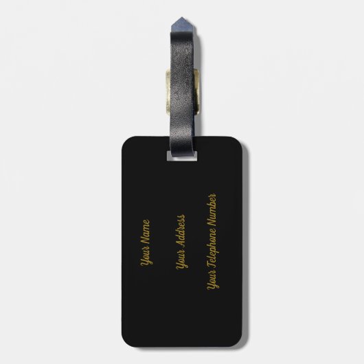 Elegant Monogram Script Modern Black Gold Voeg naa Bagagelabel (Achterkant verticaal)