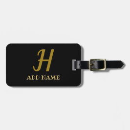 Elegant Monogram Script Modern Black Gold Voeg naa Bagagelabel