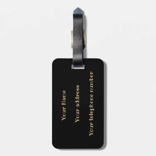 Elegant Monogram Script Modern Black Gold Voeg naa Bagagelabel (Achterkant verticaal)