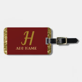 Elegant Monogram Script Modern Burgundy Red Gold Bagagelabel (Voorkant horizontaal)