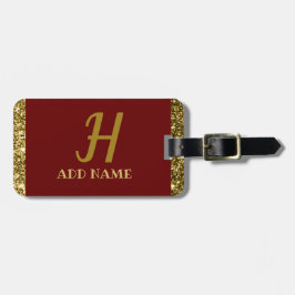 Elegant Monogram Script Modern Burgundy Red Gold Bagagelabel