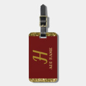 Elegant Monogram Script Modern Burgundy Red Gold Bagagelabel (Voorkant verticaal)