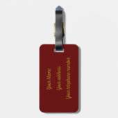 Elegant Monogram Script Modern Burgundy Red Gold Bagagelabel (Achterkant verticaal)