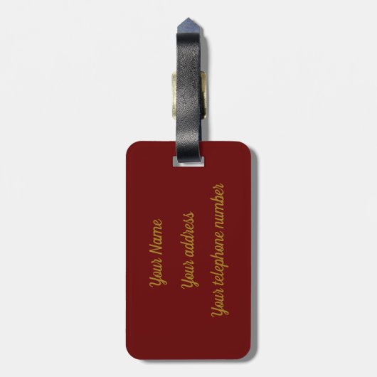 Elegant Monogram Script Modern Burgundy Red Gold Bagagelabel (Achterkant verticaal)