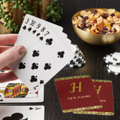 Elegant Monogram Script Modern Burgundy Red Gold Pokerkaarten (Insitu)