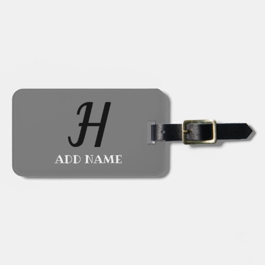 Elegant monogram script modern grijs zwart Naam to Bagagelabel (Voorkant horizontaal)